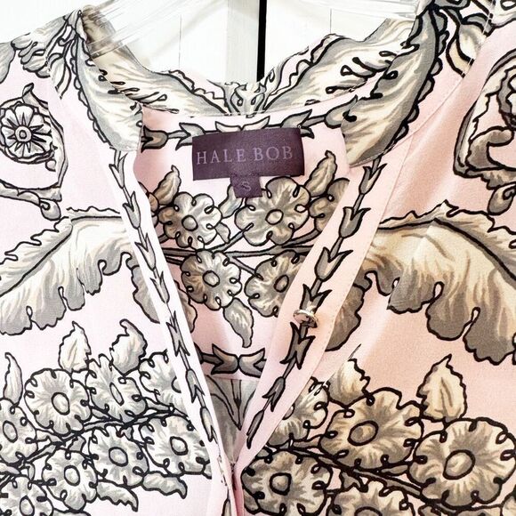 Hale Bob Silk Blouse International Silk Popover Pink Gray Print Women’s Size S - Picture 4 of 8